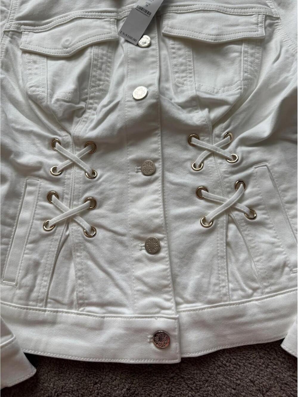 WHBM Women’s Grommet Detail Trucker White Jacket Size M $160 - Picture 4 of 7